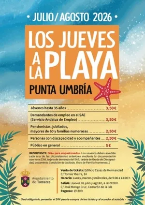 Tomares organiza "Los Jueves a la Playa" para facilitar el acceso a la costa este verano