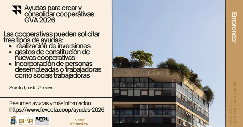 Biar abre plazo para ayudas a la creación y consolidación de cooperativas