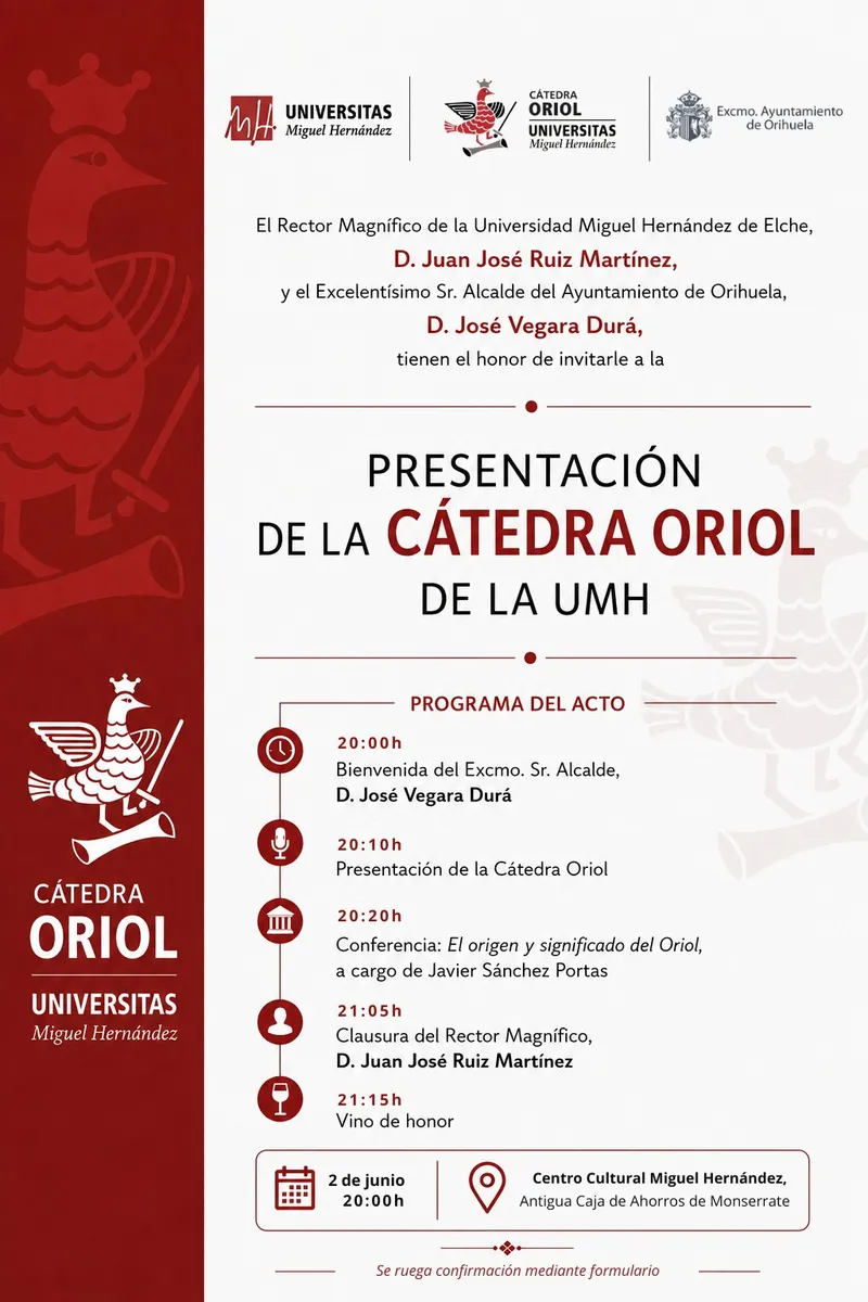 Nace la Cátedra Oriol en la UMH para estudiar el símbolo identitario de Orihuela