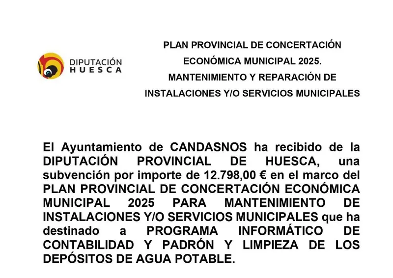 Candasnos recibe 12.795 euros para mejorar servicios municipales