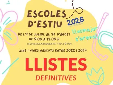 Llucmajor publica las listas definitivas para las Escuelas de Verano 2026