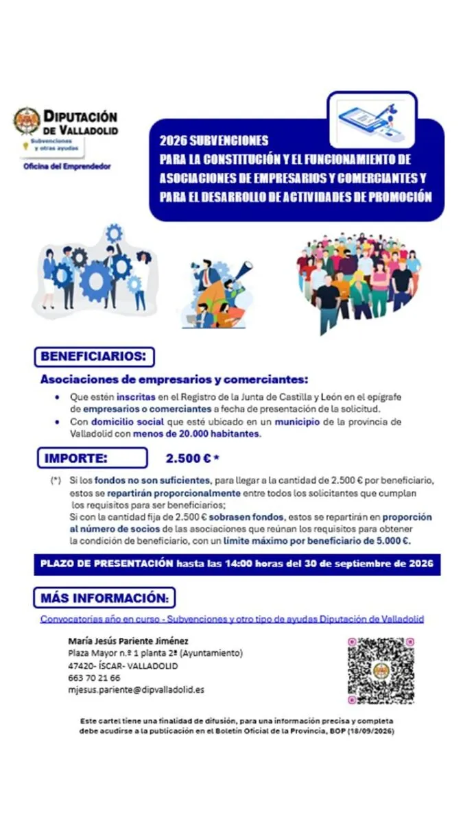 Diputación de Valladolid abre plazo para subvenciones a empresarios y comerciantes