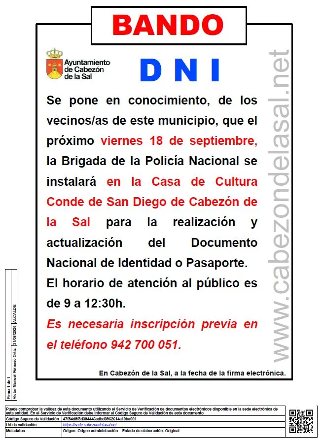 Cabezón de la Sal: DNI y Pasaporte el 18 de septiembre