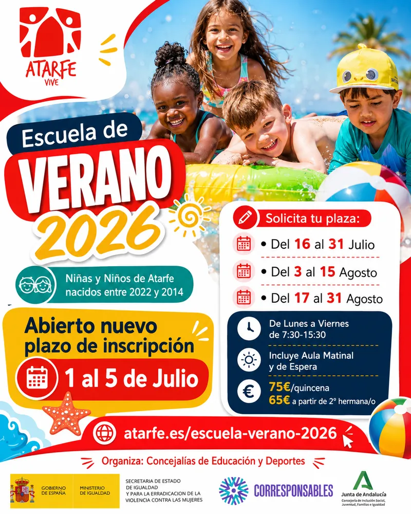 Atarfe abre nuevo plazo para la Escuela de Verano 2026: plazas disponibles hasta agosto