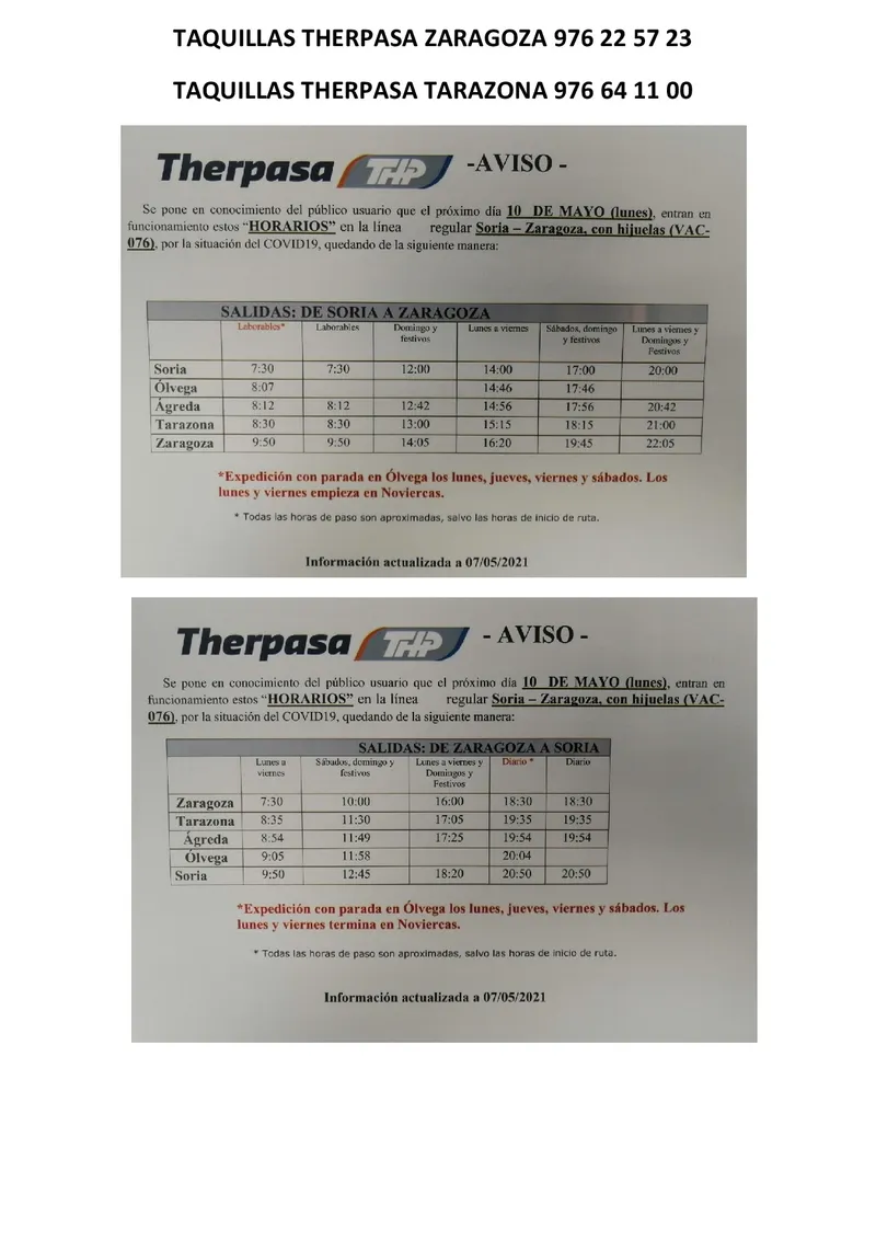 Ágreda actualiza los horarios de sus rutas de autobús urbano
