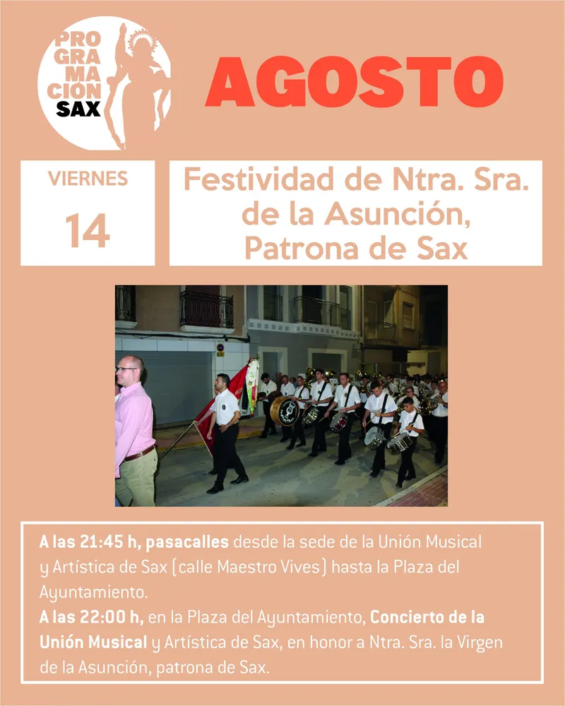 Sax celebra la Festividad de su Patrona, Ntra. Sra. de la Asunción, con un concierto