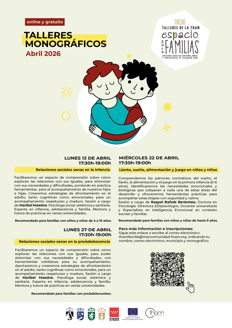 Talleres gratuitos para familias en abril: crianza, relaciones y sueño infantil