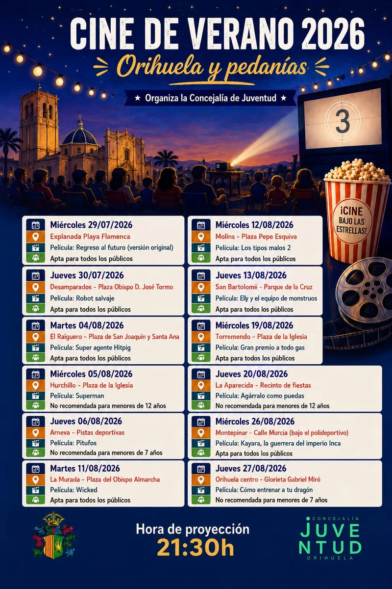 Orihuela proyectará cine de verano gratuito en julio y agosto