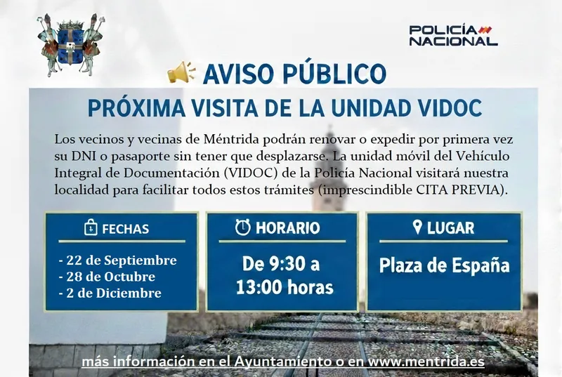 El DNI y Pasaporte se renuevan en Méntrida con la unidad móvil de la Policía Nacional