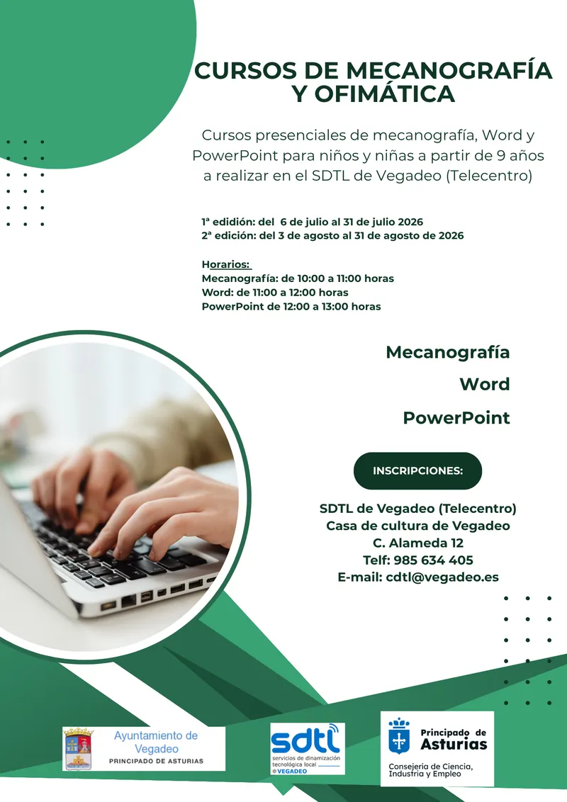 Vegadeo ofrece cursos gratuitos de mecanografía y ofimática para niños este verano