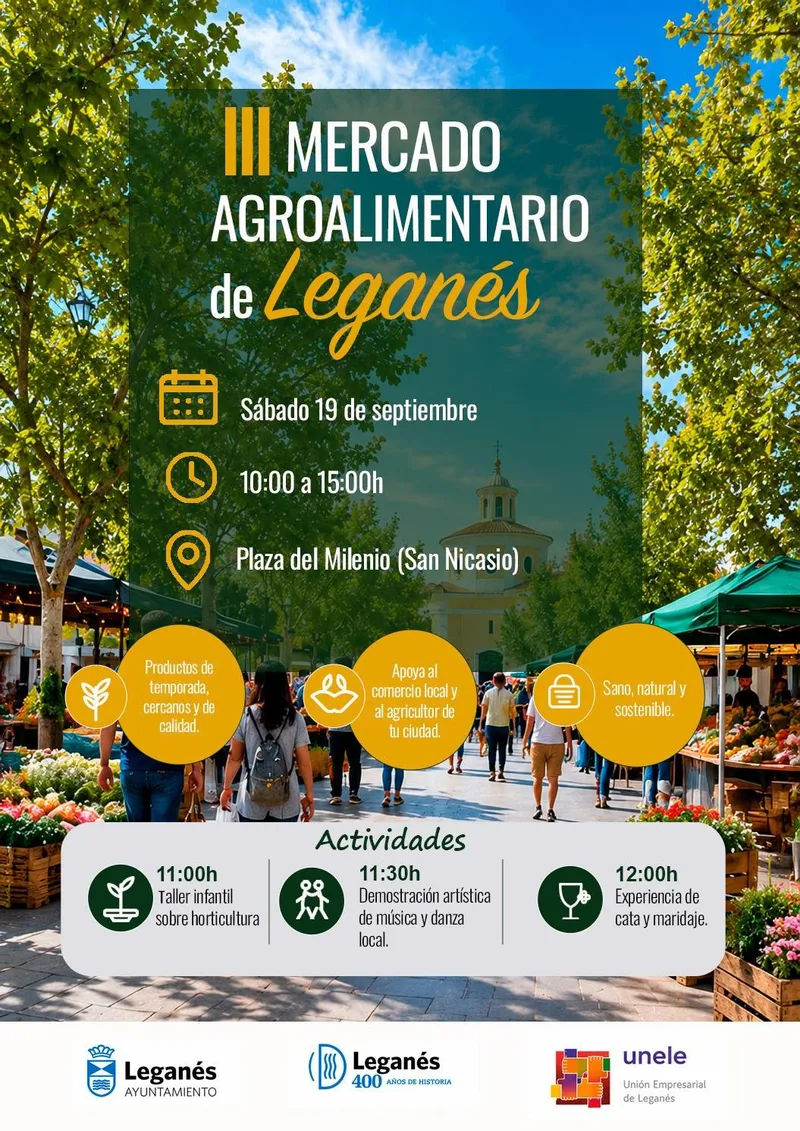 Leganés acoge su III Mercado Agroalimentario con 15 productores y degustación de vinos madrileños