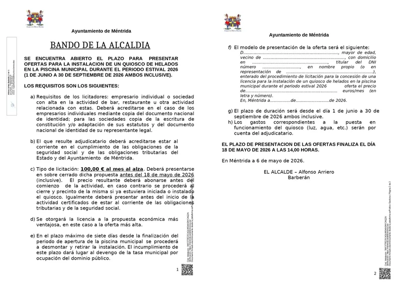 Méntrida abre el plazo para instalar un quiosco de helados en la piscina municipal este verano