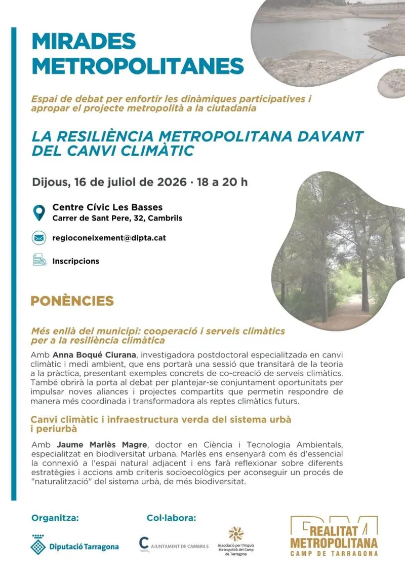 La resiliencia climática, eje central de la próxima sesión de "Mirades Metropolitanes" en Cambrils
