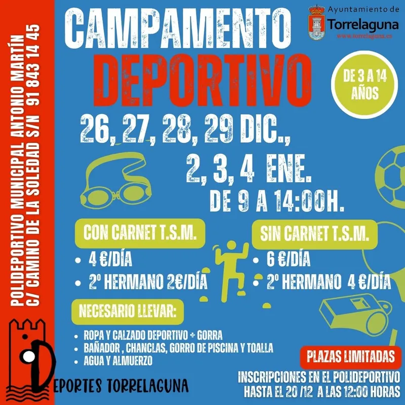 Abiertas las inscripciones para el campamento deportivo de Navidad en Torrelaguna