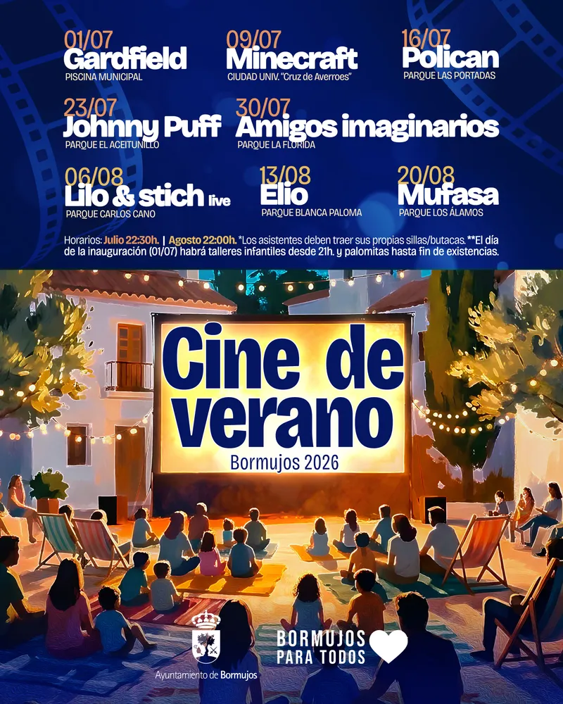 Bormujos celebra el cine de verano en sus parques con entrada gratuita
