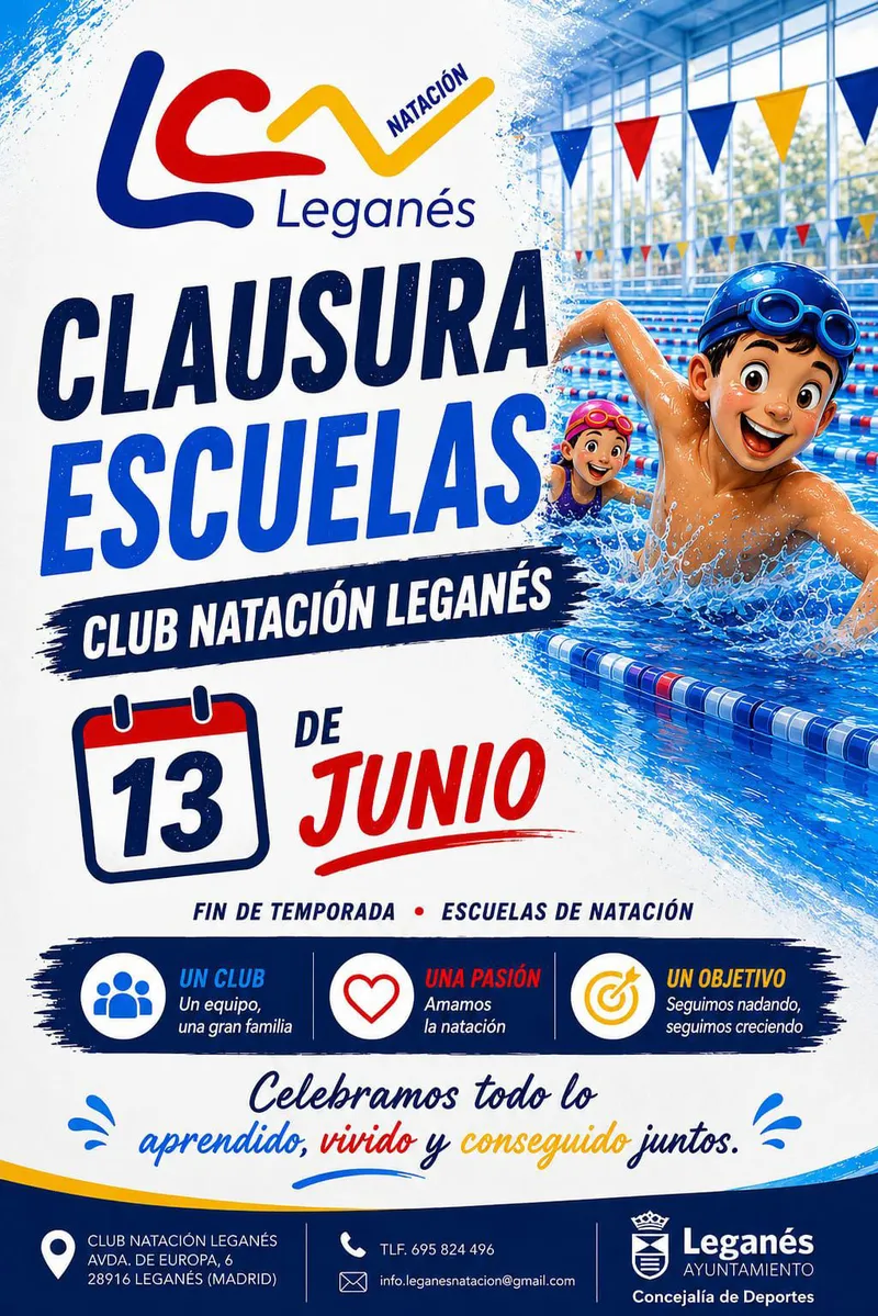 El Club Natación Leganés cierra sus escuelas deportivas el 13 de junio