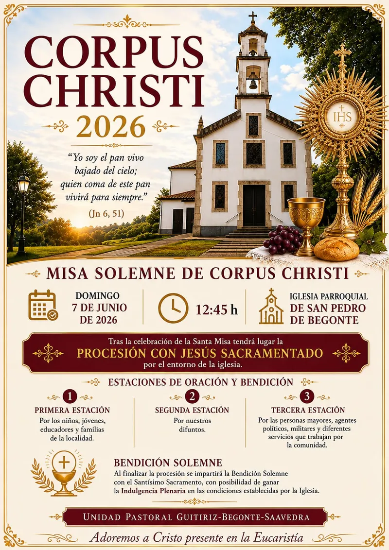 Begonte celebra el Corpus Christi con una misa solemne el 7 de junio