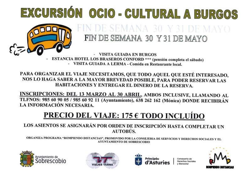 Sobrescobio organiza una excursión cultural a Burgos y Lerma para finales de mayo