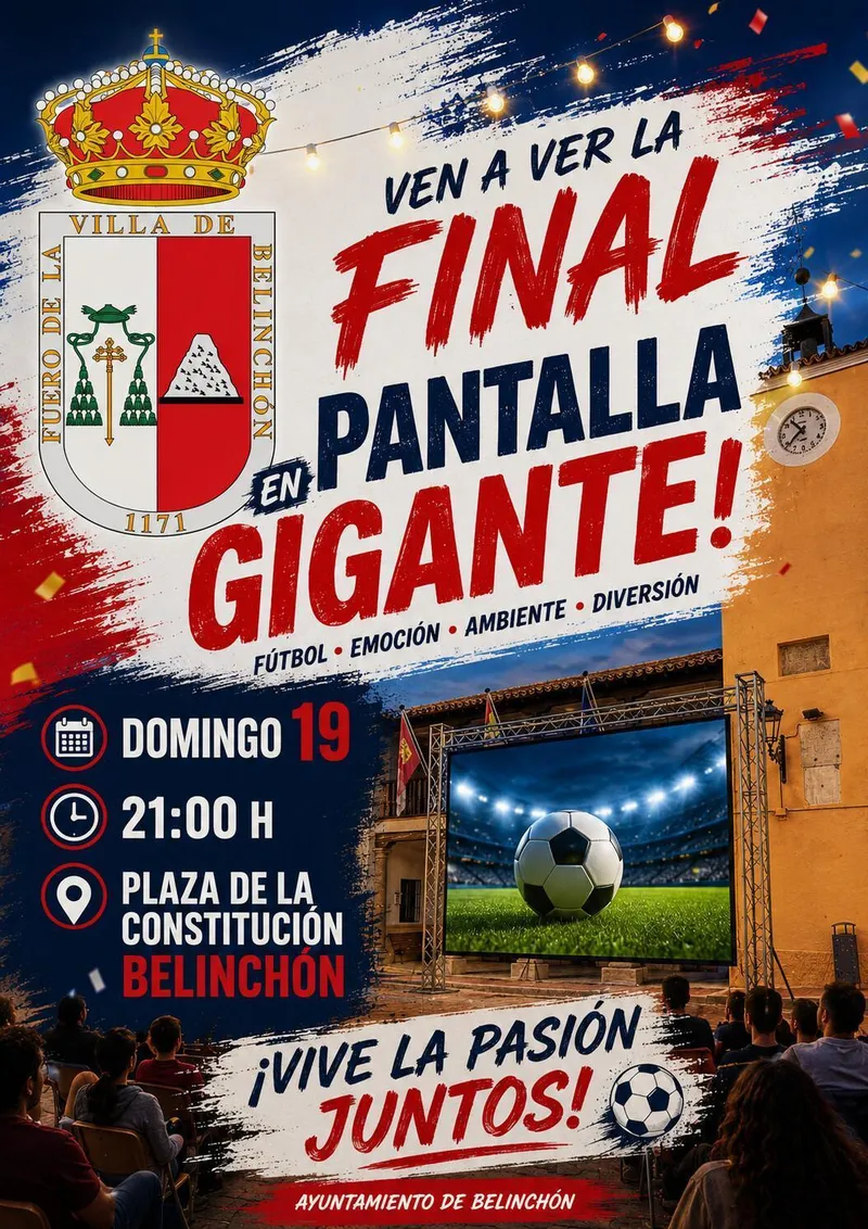 Belinchón se viste de gala para la final del Mundial con pantalla gigante en la Plaza de la Constitución