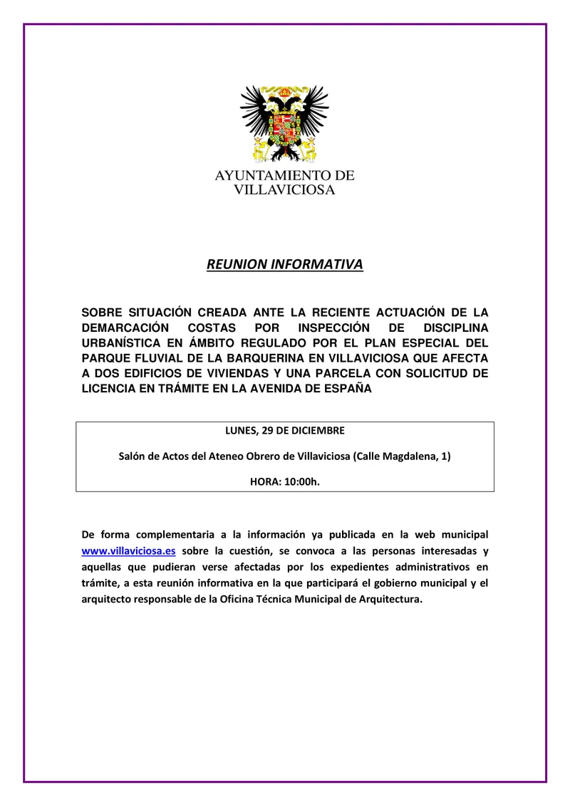 Villaviciosa convoca una reunión informativa sobre la problemática urbanística en La Barquerina