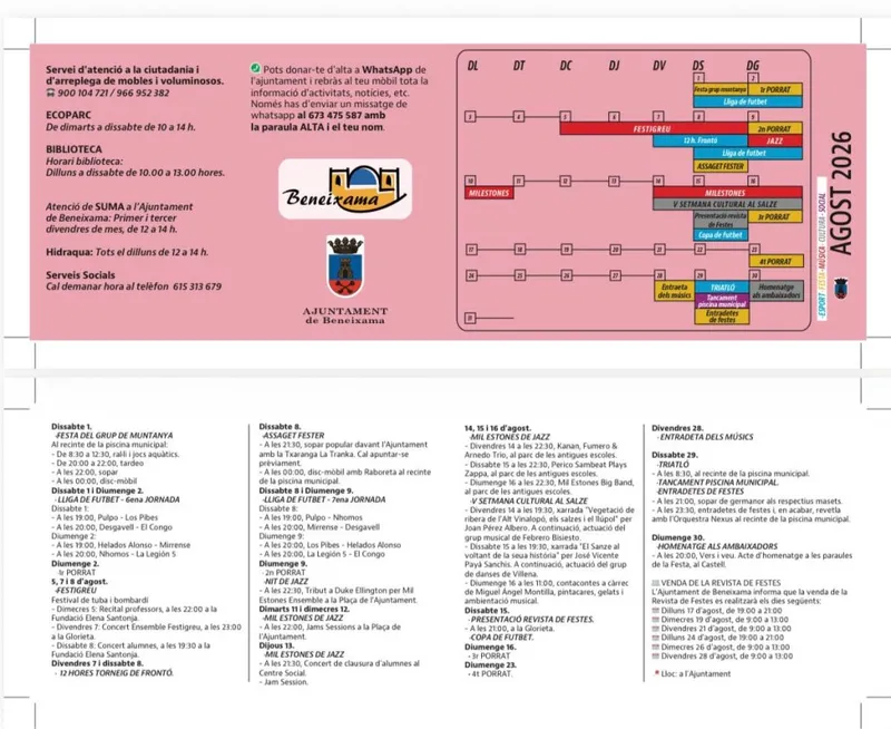 Beneixama presenta su agenda cultural para agosto con diversas actividades