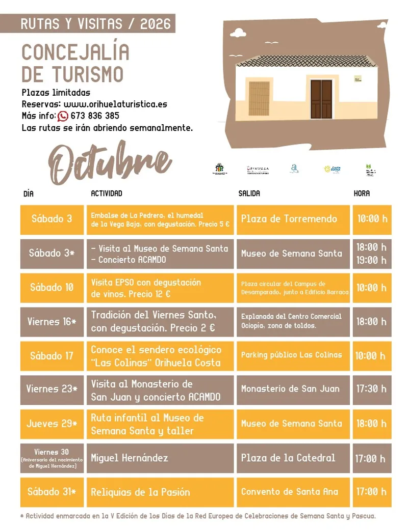 Orihuela lanza un mes de rutas turísticas temáticas en octubre