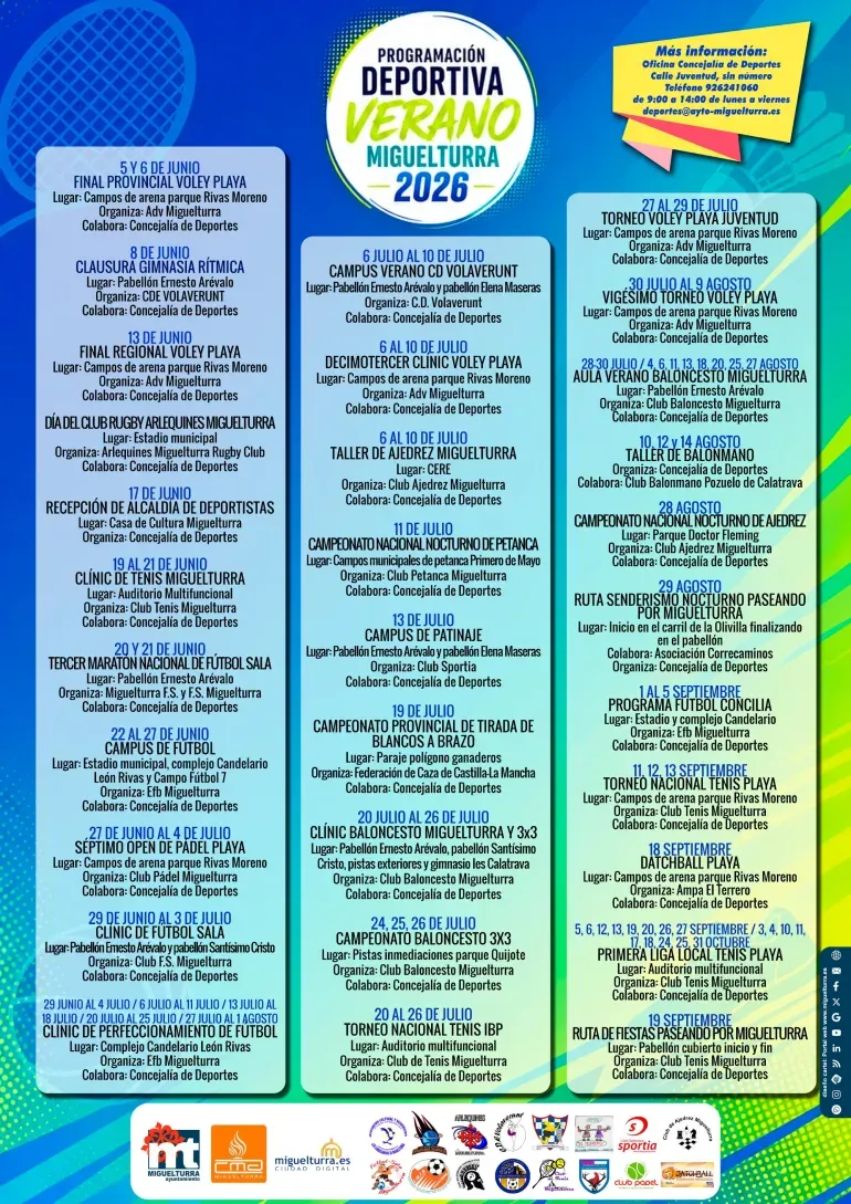 Miguelturra presenta una agenda deportiva estival repleta de actividades para todas las edades