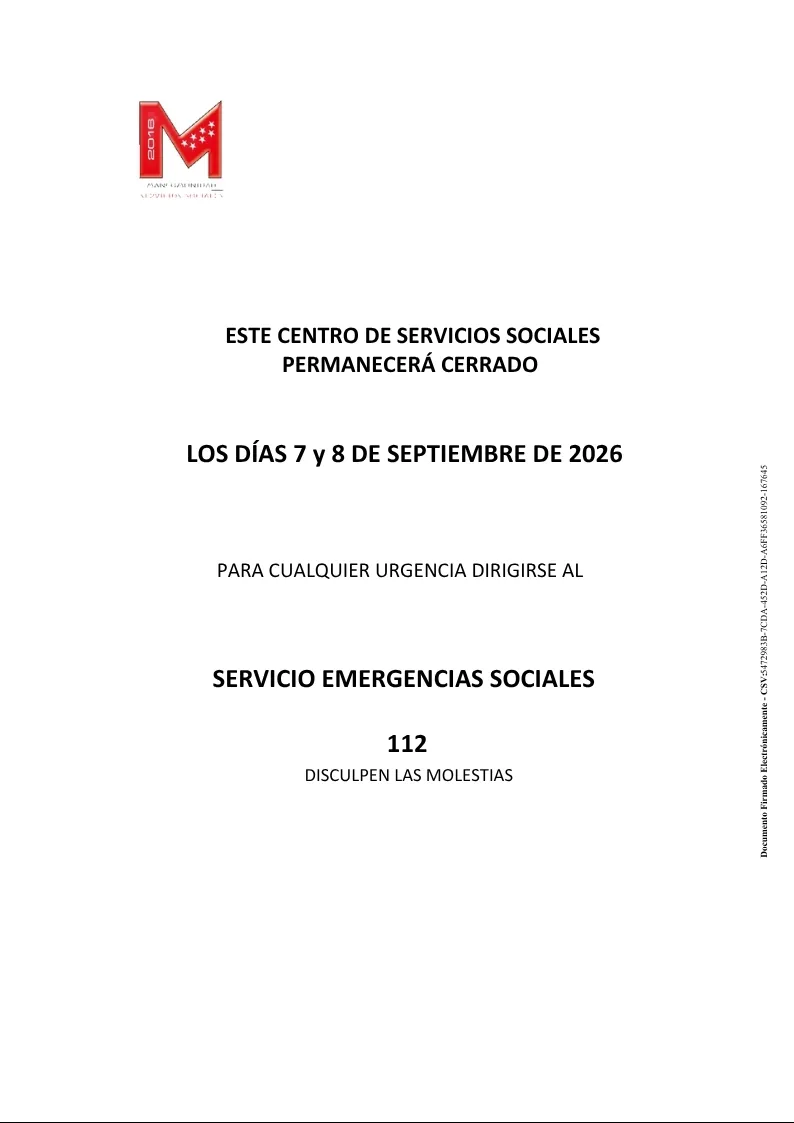 Corte temporal del Centro de Servicios Sociales de la Mancomunidad los días 7 y 8 de septiembre