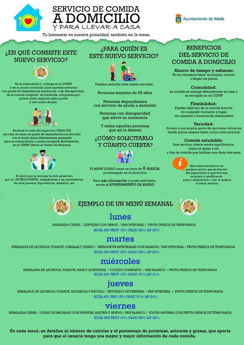Aledo lanza un servicio municipal de comidas a domicilio y para llevar