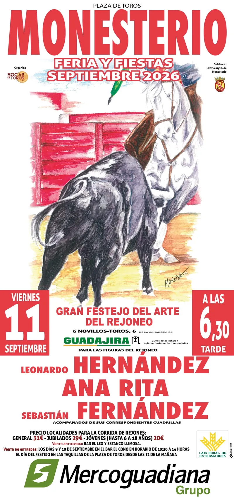Monesterio celebra una corrida de rejones el 11 de septiembre