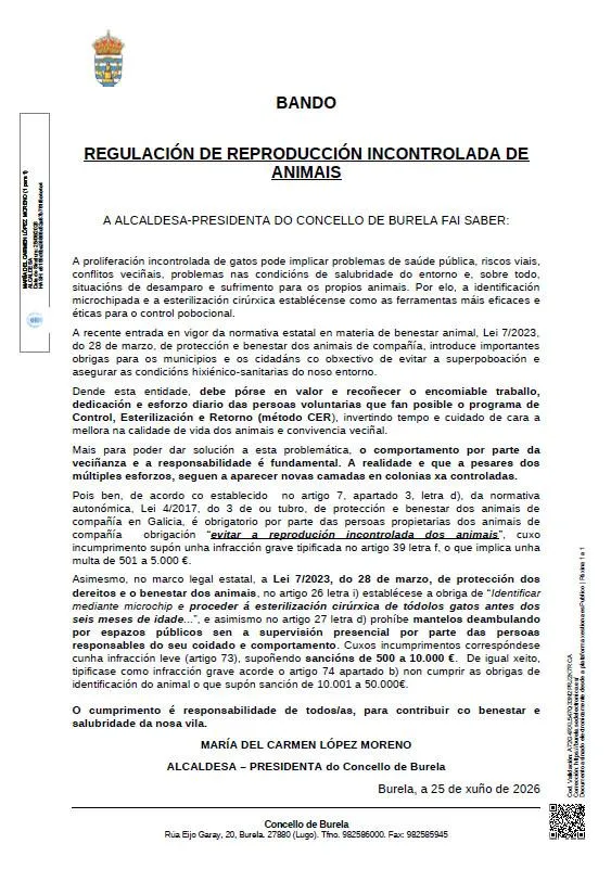 Burela refuerza la regulación de la reproducción de animales para evitar problemas de salud y convivencia