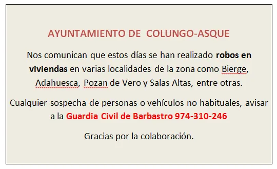 Alerta por robos en viviendas en varias localidades del Somontano y Sobrarbe