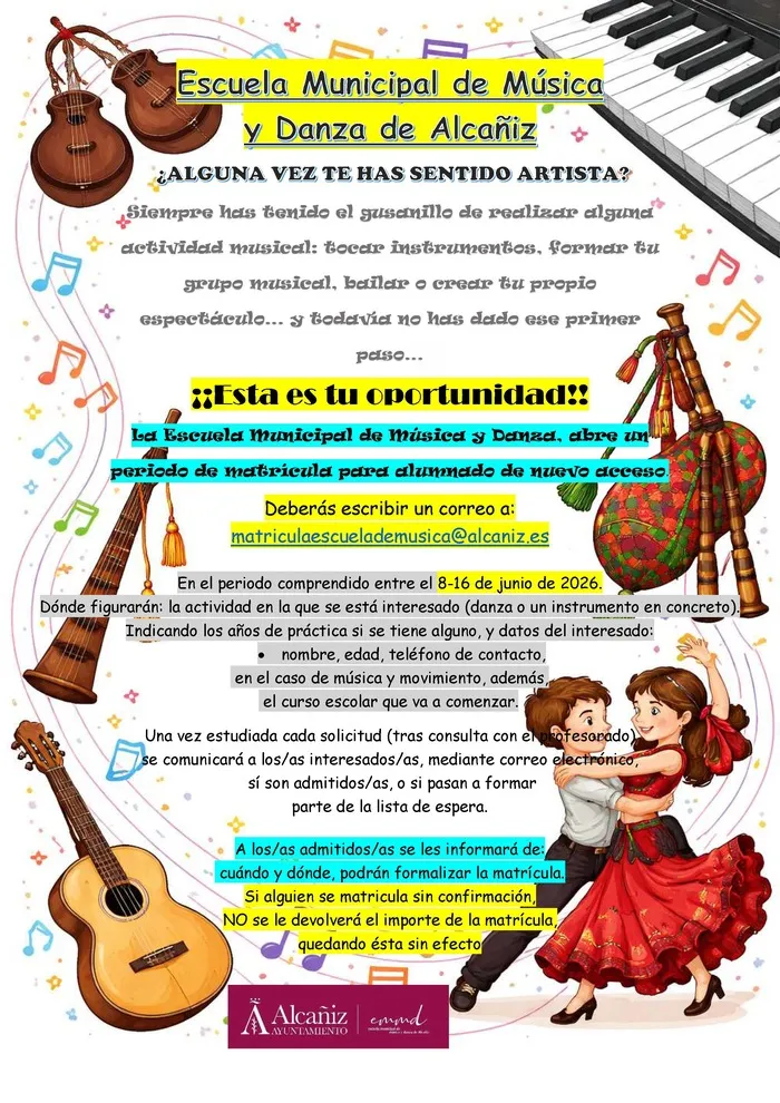 Abiertas las inscripciones para la Escuela Municipal de Música y Danza de Alcañiz