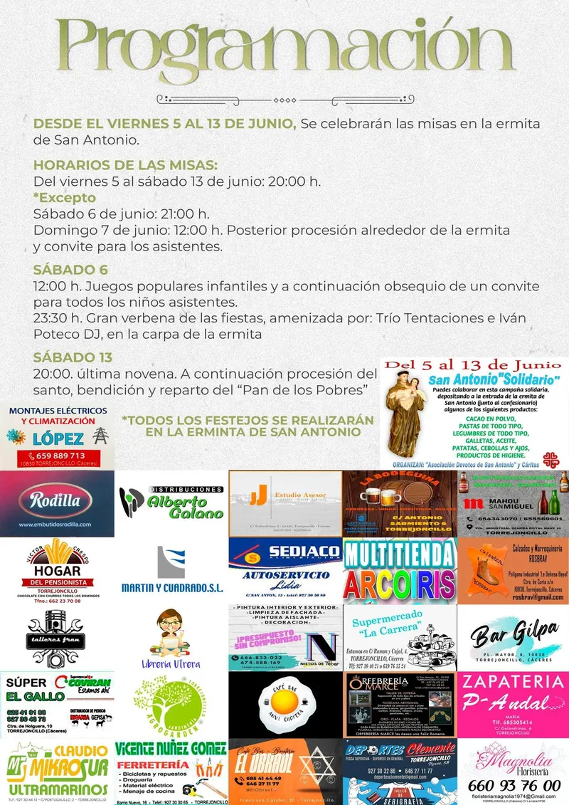 Torrejoncillo celebra San Antonio 2026 con un programa de actividades del 5 al 13 de junio