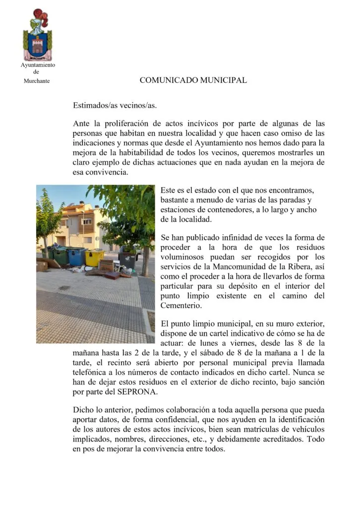 Murchante alerta sobre actos incívicos contra los contenedores de basura
