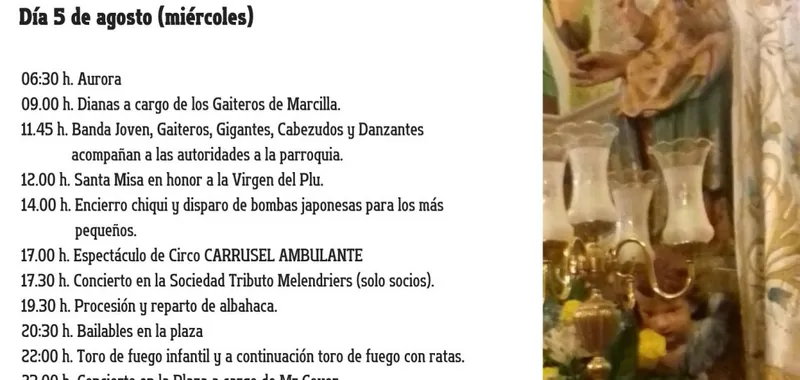 Marcilla celebra sus fiestas pequeñas en honor a la Virgen del Plu del 4 al 6 de agosto