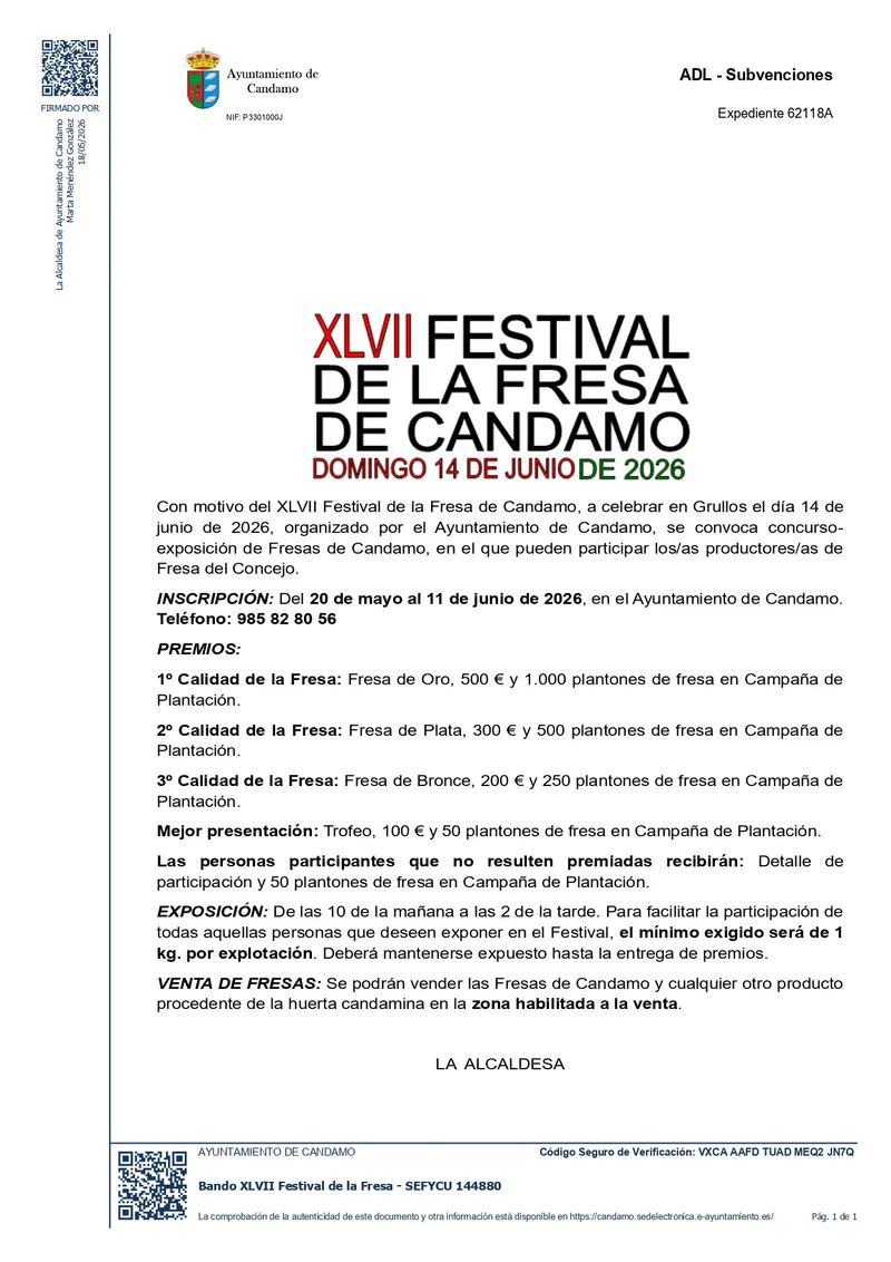 Candamo celebra la XLVII edición del Festival de la Fresa con concurso y premios