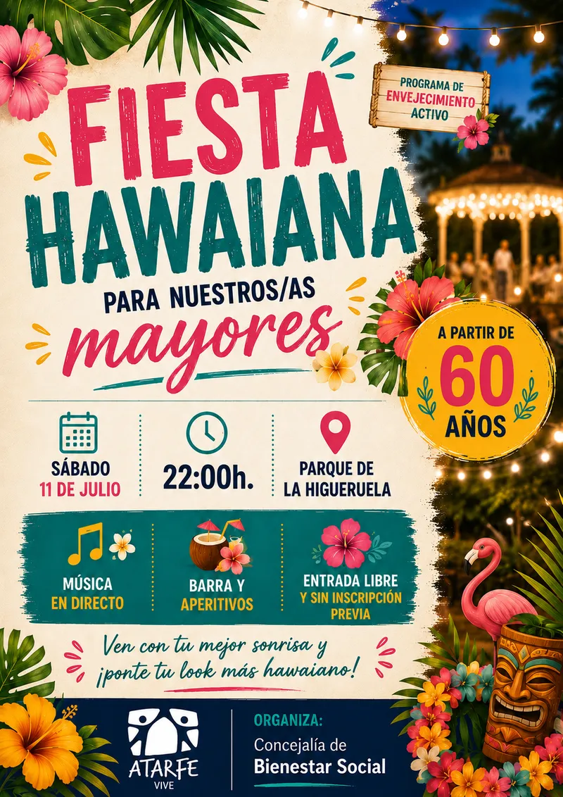 Atarfe cambia la Fiesta Hawaiana de Mayores al sábado 11 de julio por el partido de fútbol