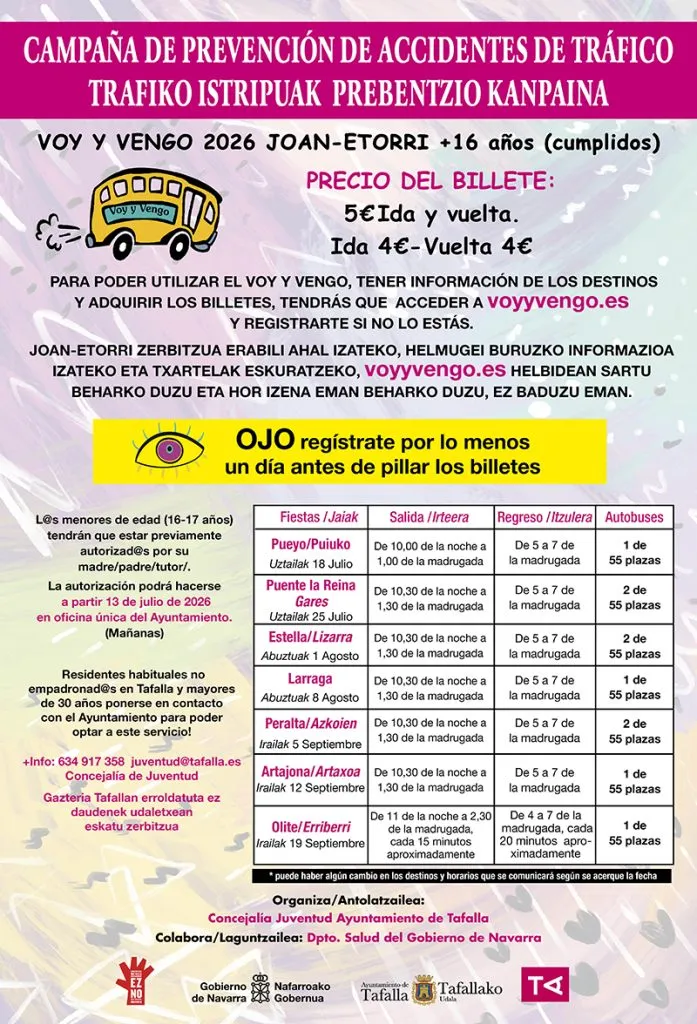 El servicio de autobús 'Voy y Vengo' acerca las fiestas de verano en Navarra