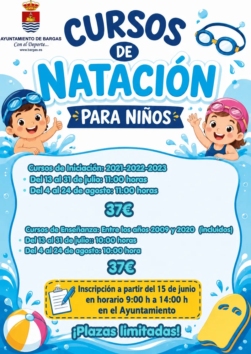 Bargas abre inscripciones para los cursos de natación de 2026