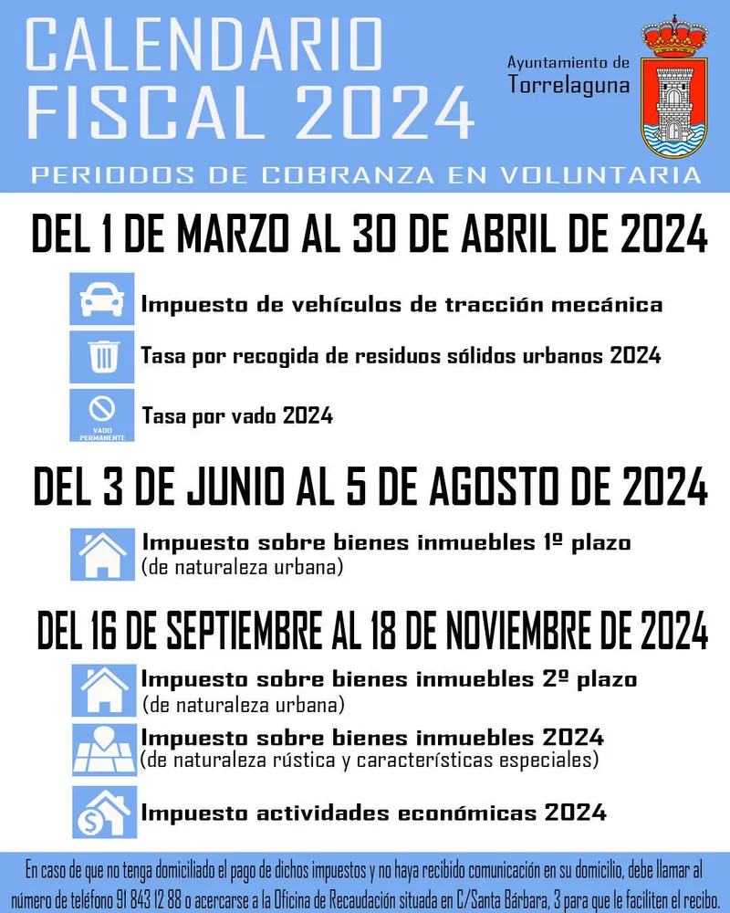 Torrelaguna publica el calendario fiscal 2024 con los plazos de pago de impuestos