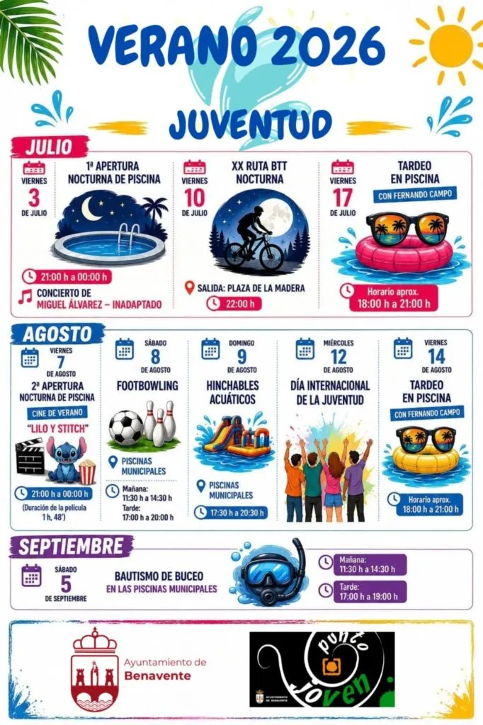 Benavente lanza su programa de ocio estival con piscinas, cine y rutas