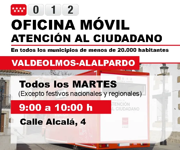 La Oficina Móvil de Atención al Ciudadano visita Valdeolmos-Alalpardo el 8 de septiembre