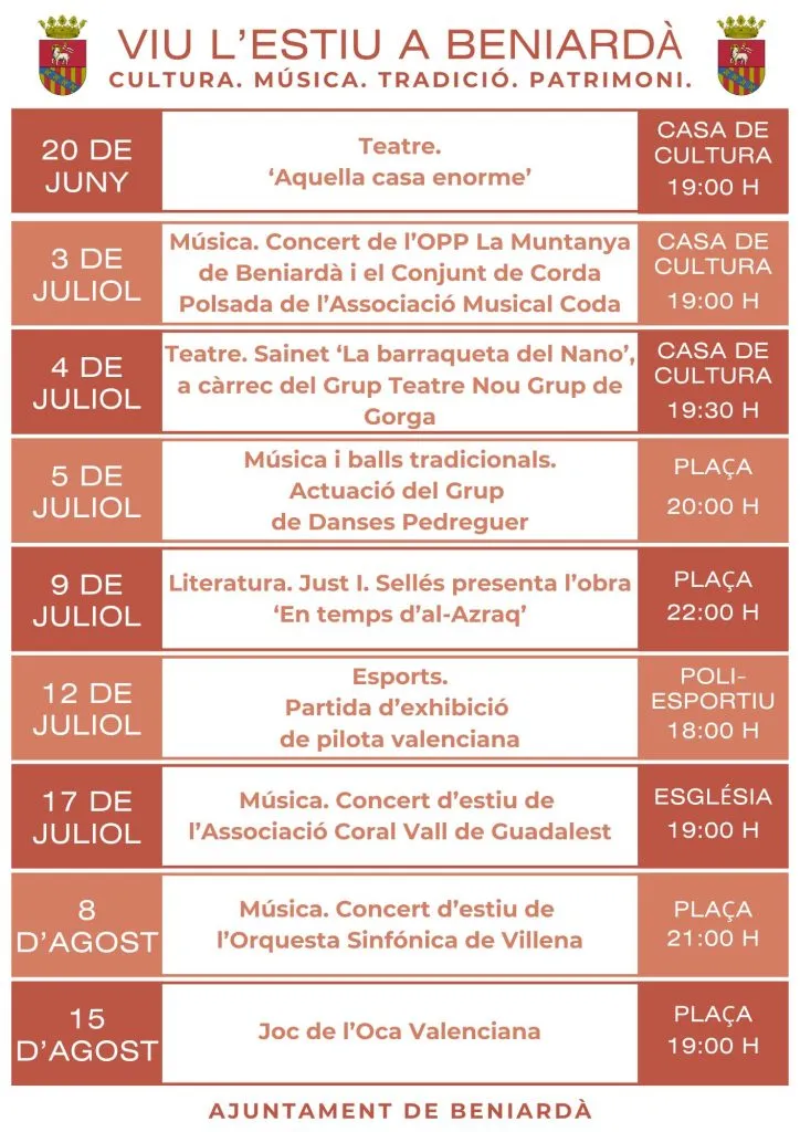 Beniardà presenta su programación cultural de verano con actividades para todos los públicos