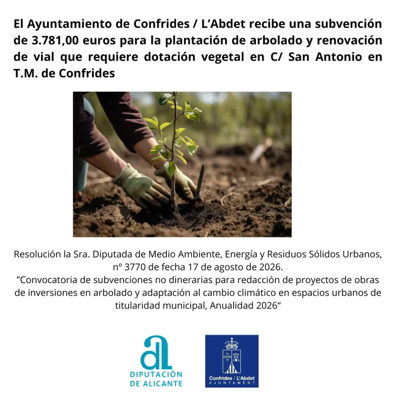 Confrides recibe 3.781 € de la Diputación de Alicante para mejorar la C/ San Antonio