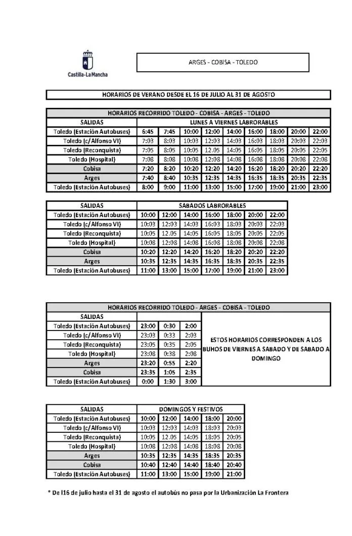 Cobisa actualiza los horarios de ASTRA para el verano