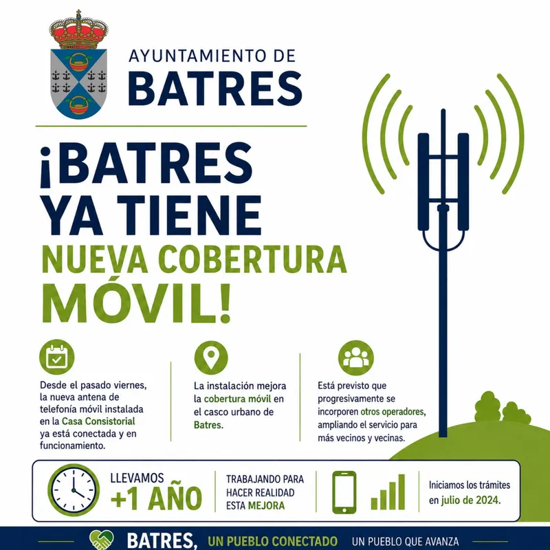 Batres estrena cobertura móvil con la nueva antena en la Casa Consistorial