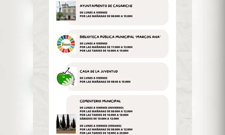 Casariche mantiene los horarios de verano en sus instalaciones municipales hasta nuevo aviso