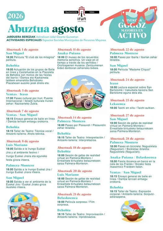 Irun programa 26 actividades para mayores durante el mes de agosto