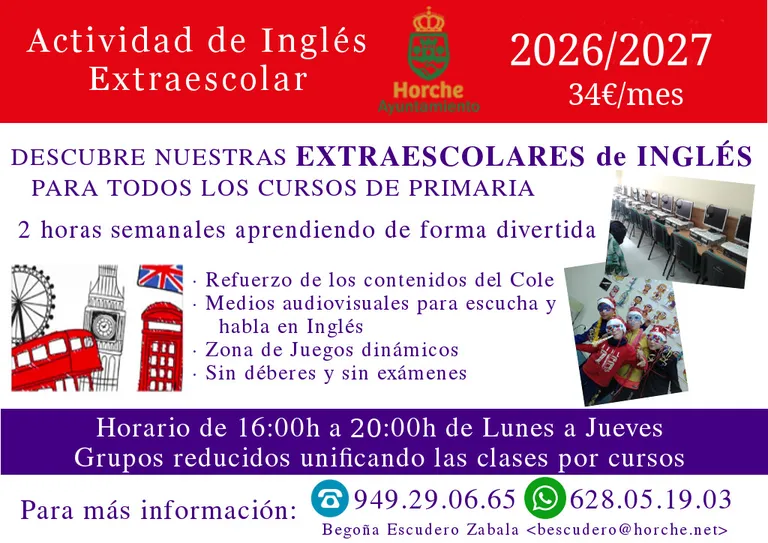 Horche abre inscripciones para clases de inglés extraescolares para Primaria